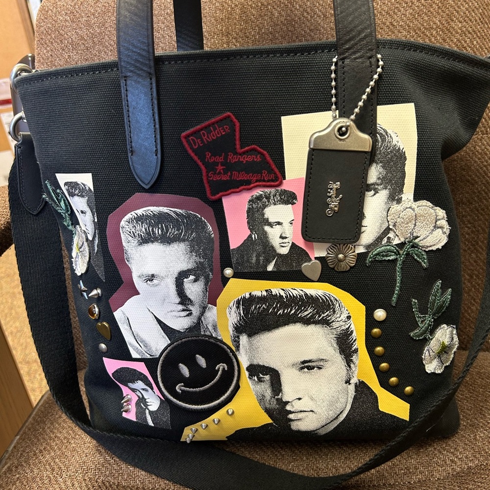Stylish Black Tote Bag with Iconic Prints